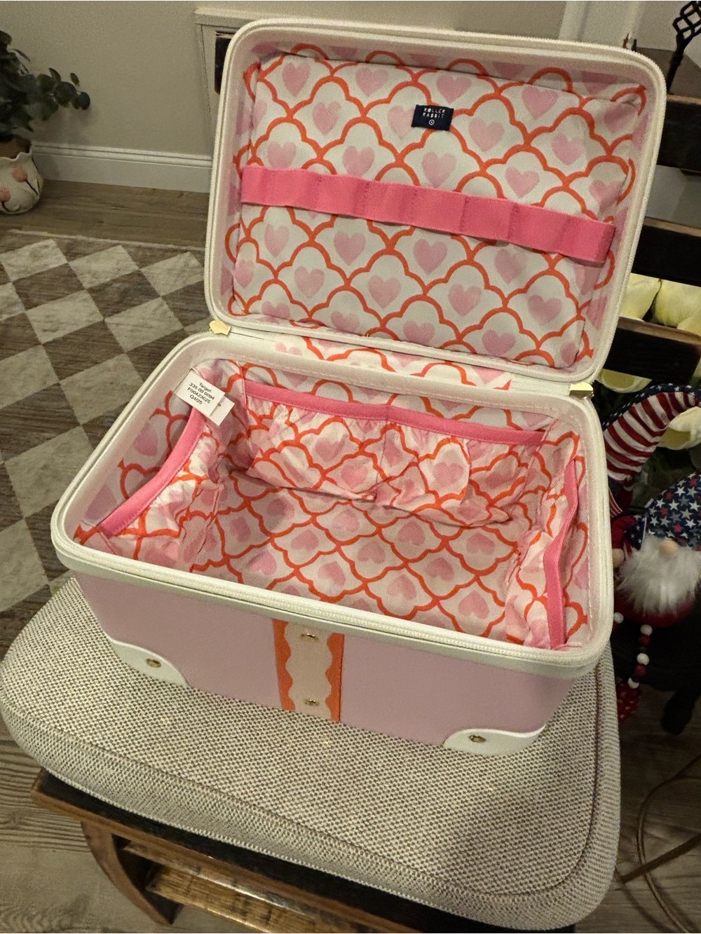 Roller Rabbit Pink Vanity Case with Orange Ribbon Accent NWT - Picture 7 of 10